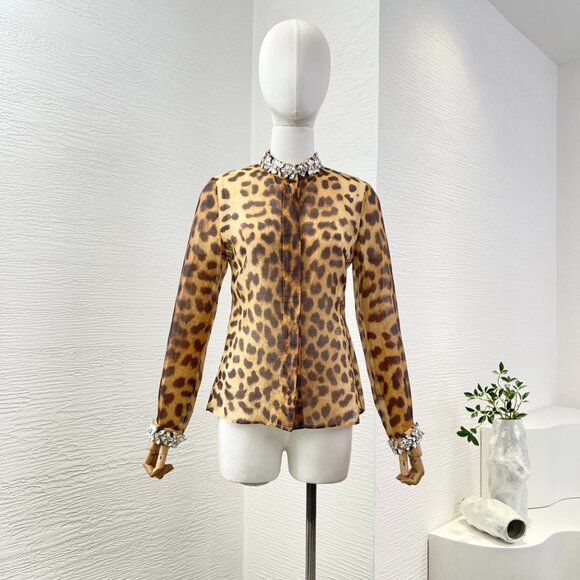 Zimmermann brown leopard print long sleeve blouse - Picture 1 of 6